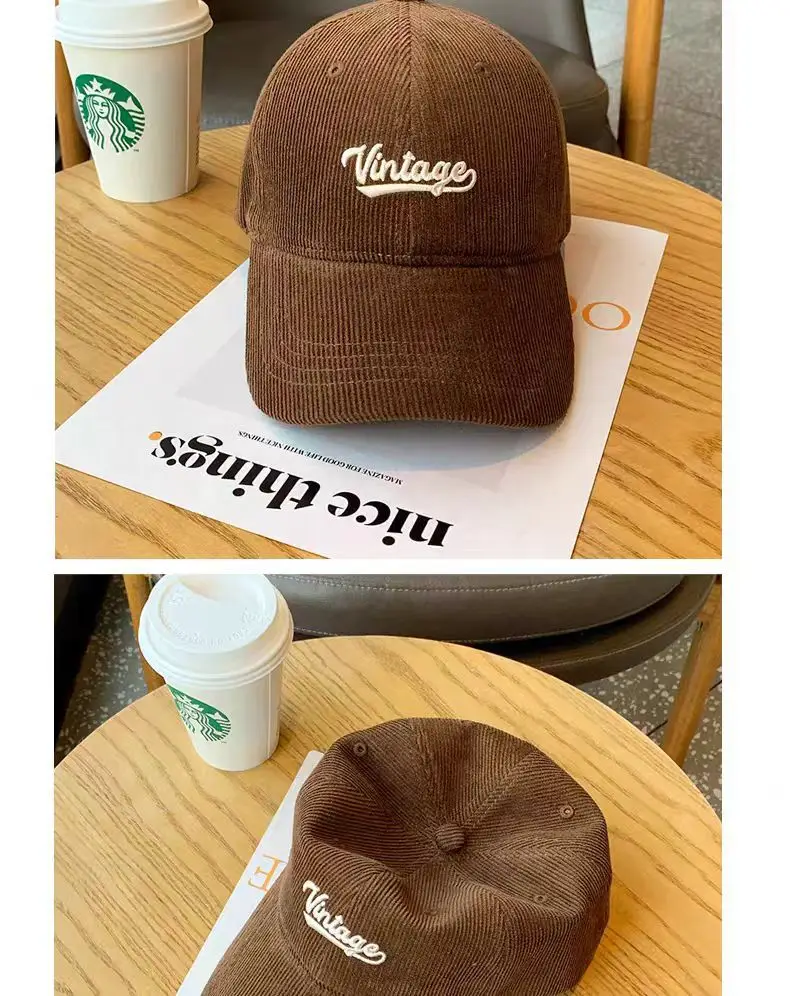 Brown Vintage Corduroy Baseball Cap Large Head — feature 14
