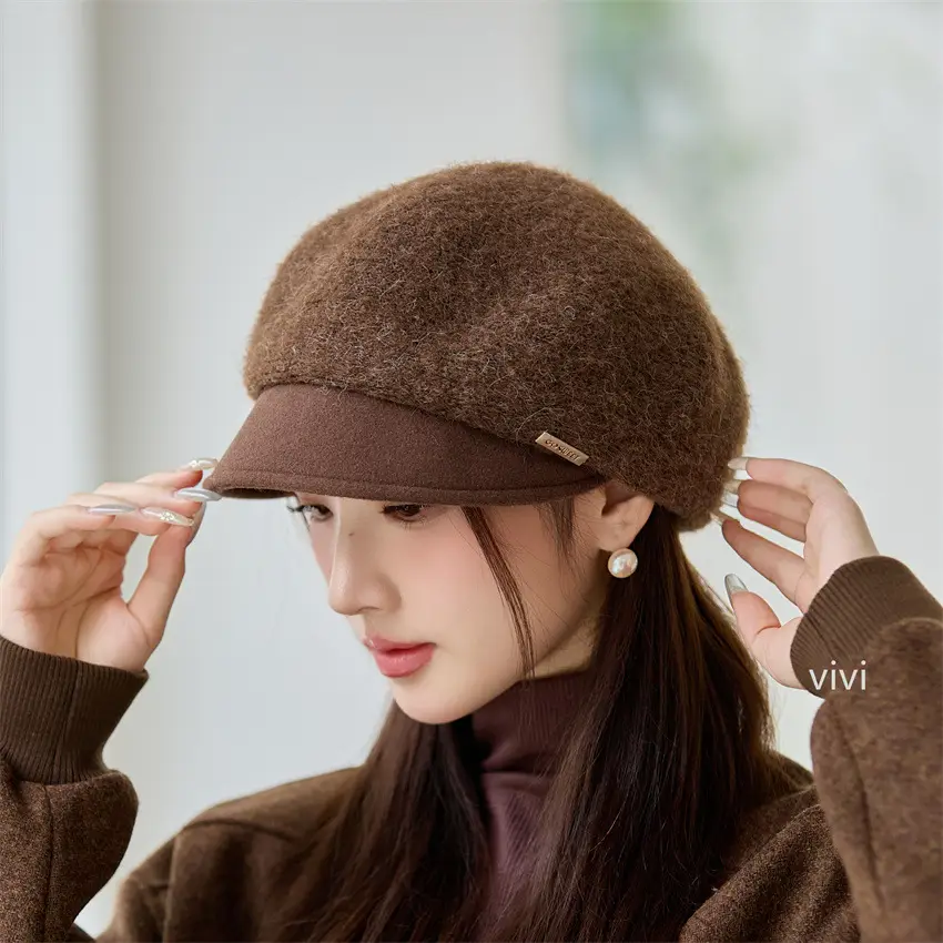 Women's Black Wool Beret Cap with Duckbill Design - Image 5
