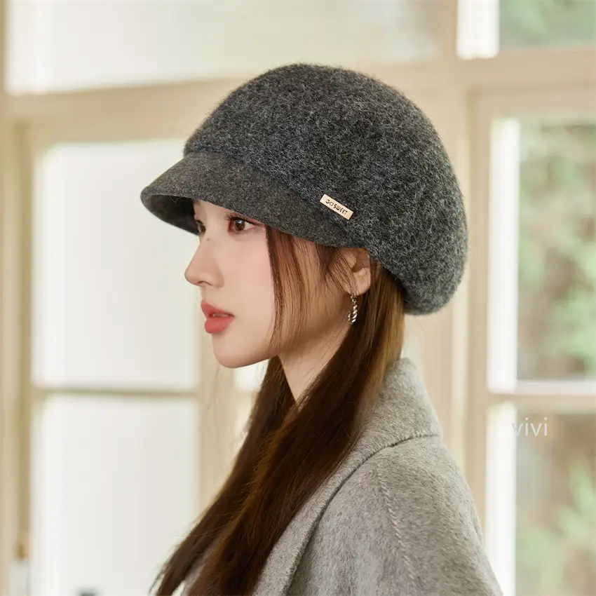 Women's Black Wool Beret Cap with Duckbill Design - Image 4