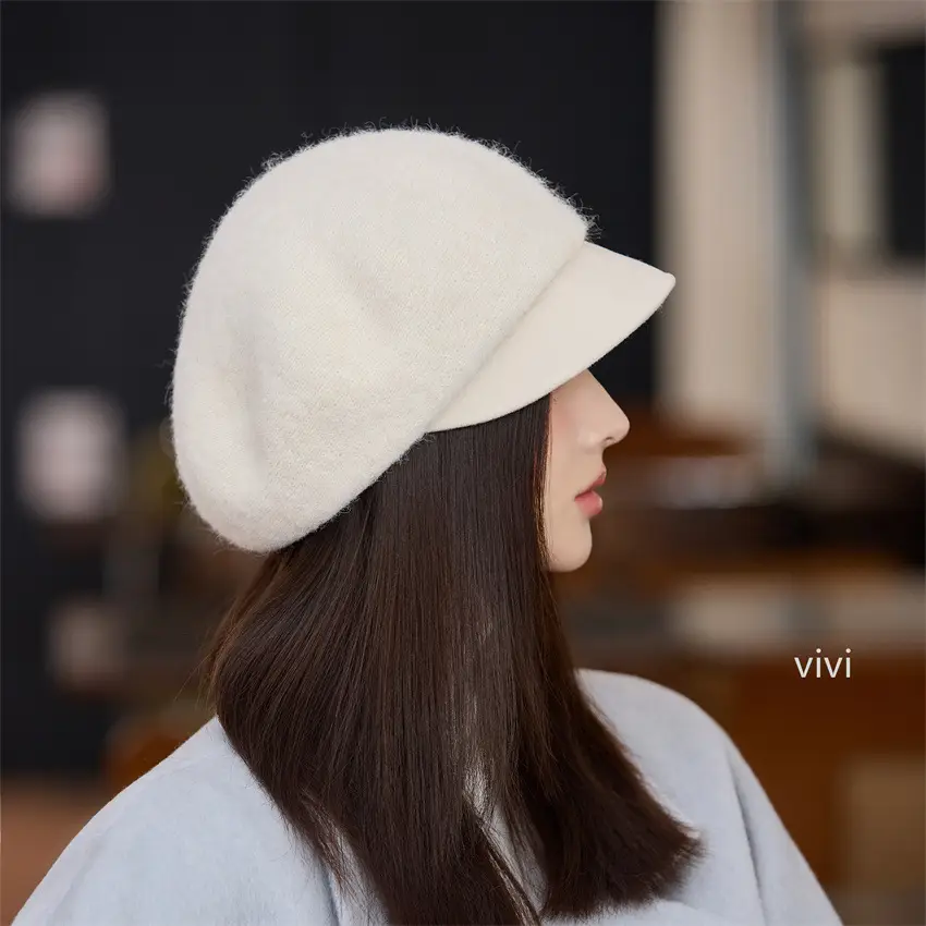 Women's Black Wool Beret Cap with Duckbill Design - Image 6