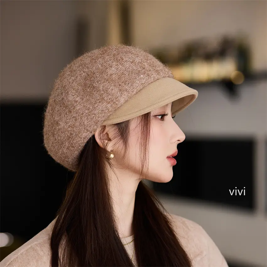 Women's Black Wool Beret Cap with Duckbill Design — feature 11