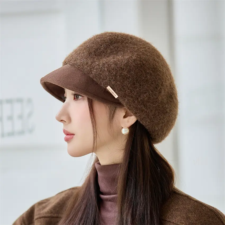 Women's Black Wool Beret Cap with Duckbill Design — feature 3