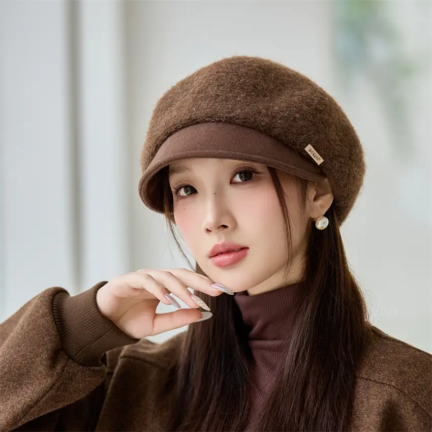 Women's Black Wool Beret Cap with Duckbill Design — feature 5