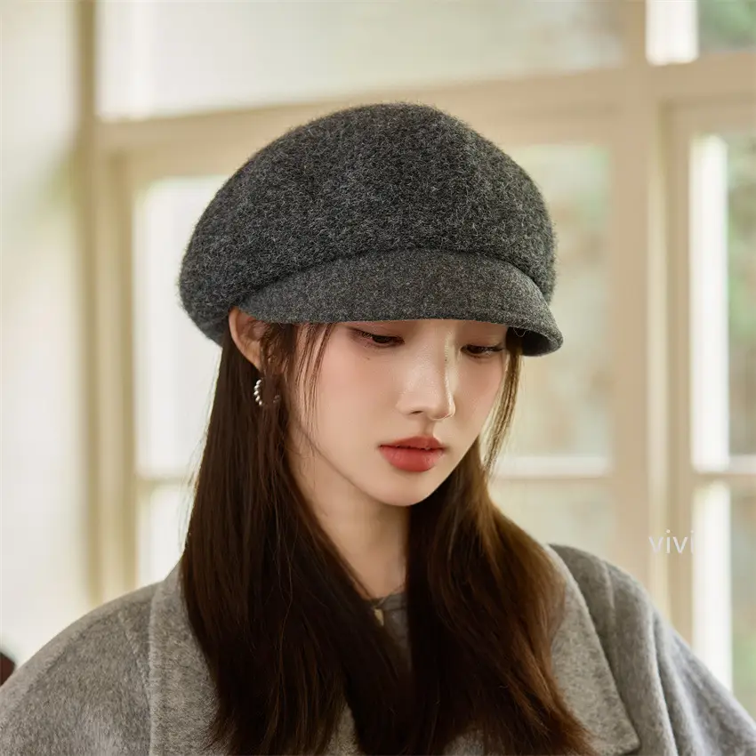Women's Black Wool Beret Cap with Duckbill Design — feature 6