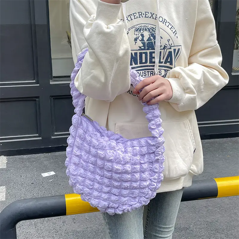 Pink Bubble Pleated Shoulder Bag for Women - Image 10