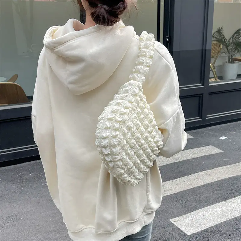 Pink Bubble Pleated Shoulder Bag for Women — feature 12