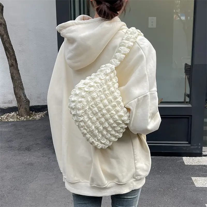 Pink Bubble Pleated Shoulder Bag for Women — feature 14