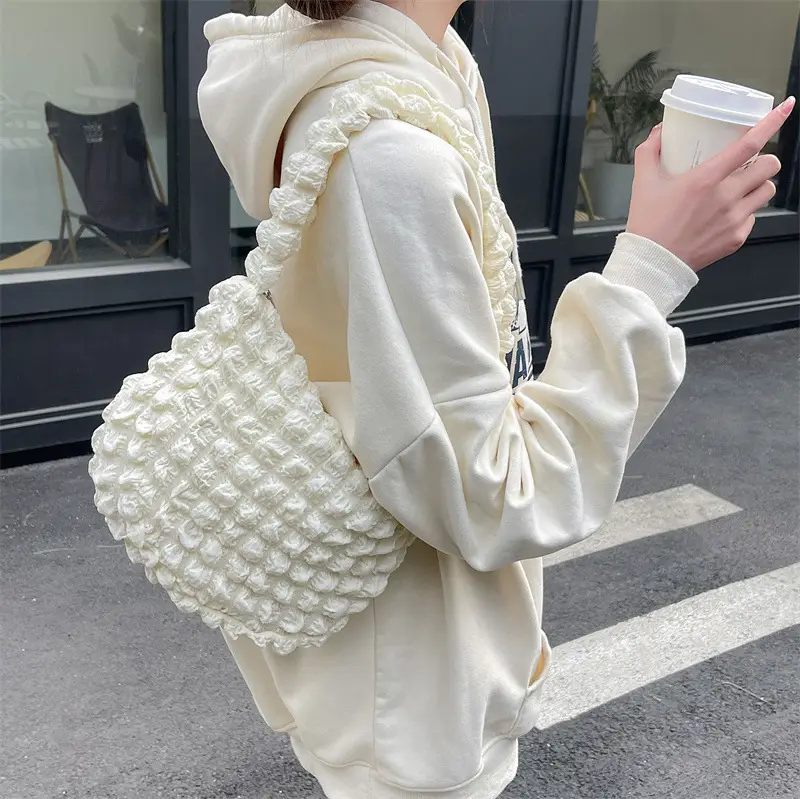 Pink Bubble Pleated Shoulder Bag for Women — feature 16