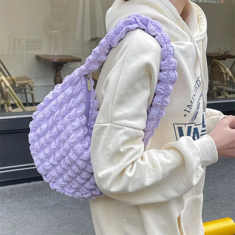 Pink Bubble Pleated Shoulder Bag for Women — feature 24
