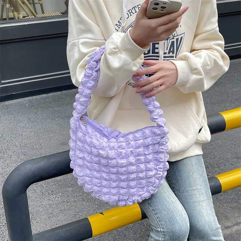 Pink Bubble Pleated Shoulder Bag for Women — feature 30
