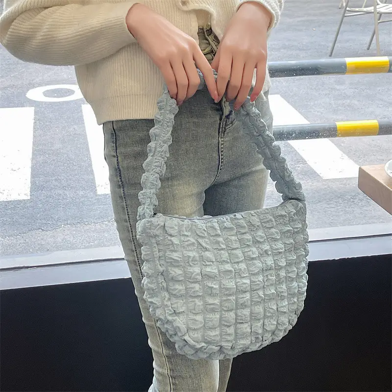 Pink Bubble Pleated Shoulder Bag for Women — feature 32
