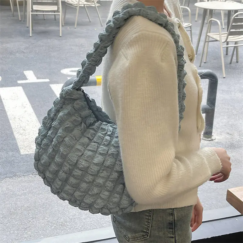 Pink Bubble Pleated Shoulder Bag for Women — feature 36
