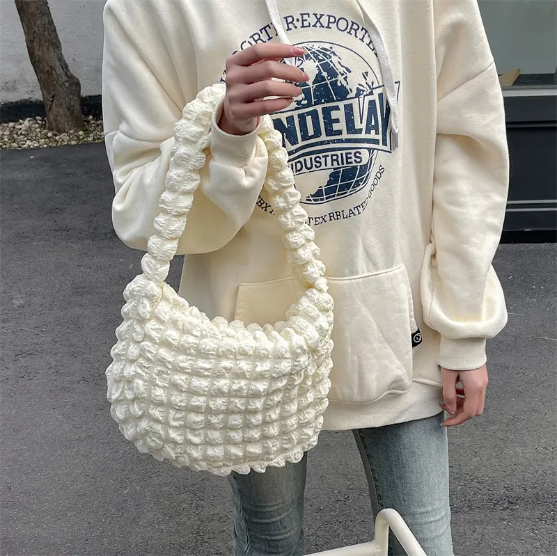 Pink Bubble Pleated Shoulder Bag for Women - Image 3