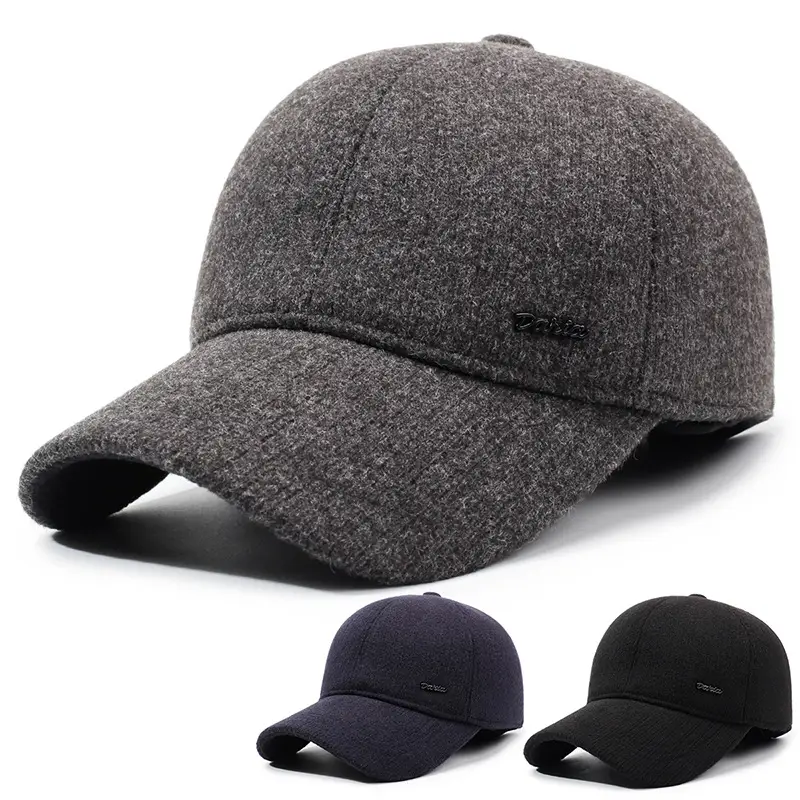Winter Warm Grey Baseball Cap for Men & Elderly
