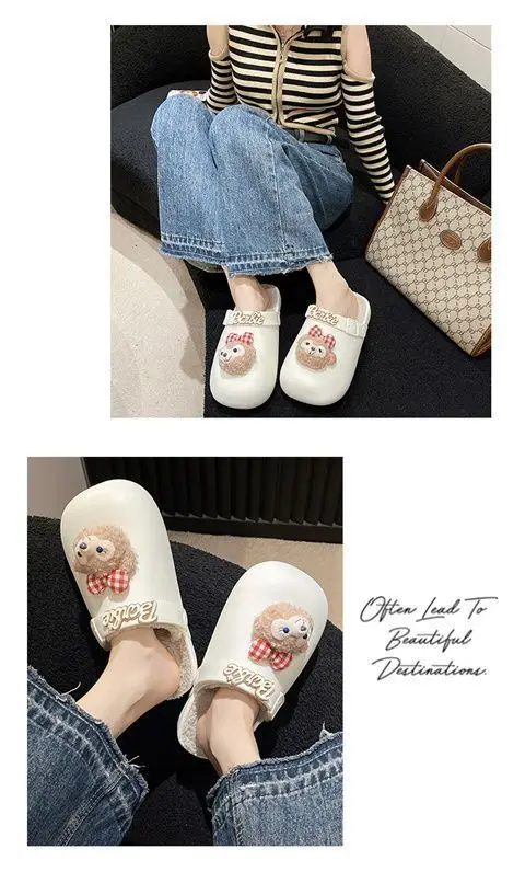 Removable Waterproof Cotton Slippers for Women 2025 Autumn and Winter New Style Fleece-Lined Warm Indoor and Outdoor Toe-Cap Half Slippers — feature 10