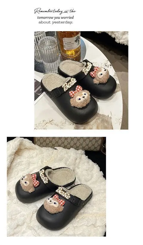 Removable Waterproof Cotton Slippers for Women 2025 Autumn and Winter New Style Fleece-Lined Warm Indoor and Outdoor Toe-Cap Half Slippers — feature 12