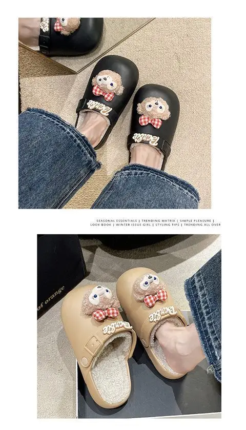 Removable Waterproof Cotton Slippers for Women 2025 Autumn and Winter New Style Fleece-Lined Warm Indoor and Outdoor Toe-Cap Half Slippers — feature 6