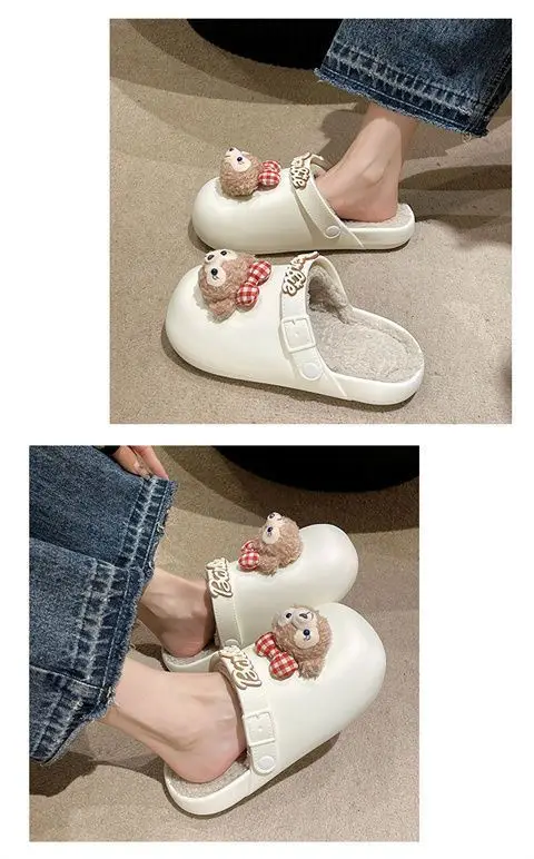 Removable Waterproof Cotton Slippers for Women 2025 Autumn and Winter New Style Fleece-Lined Warm Indoor and Outdoor Toe-Cap Half Slippers — feature 9