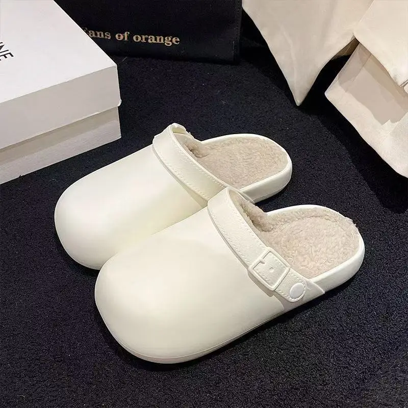 Removable Waterproof Cotton Slippers for Women 2025 Autumn and Winter New Style Fleece-Lined Warm Indoor and Outdoor Toe-Cap Half Slippers - Image 4