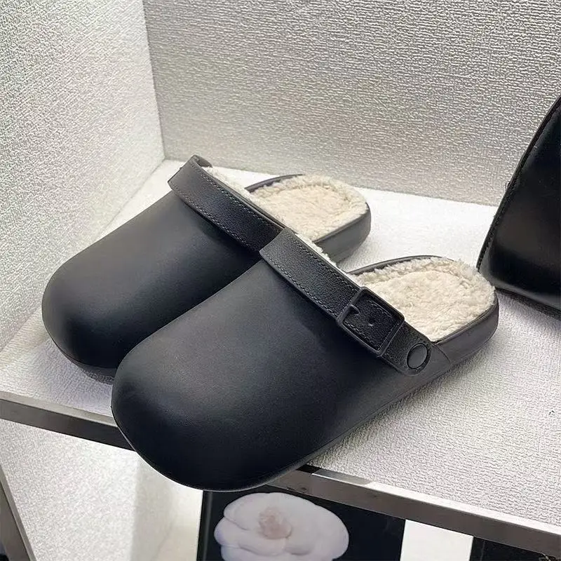 Removable Waterproof Cotton Slippers for Women 2025 Autumn and Winter New Style Fleece-Lined Warm Indoor and Outdoor Toe-Cap Half Slippers - Image 5