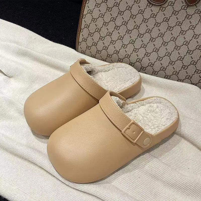 Removable Waterproof Cotton Slippers for Women 2025 Autumn and Winter New Style Fleece-Lined Warm Indoor and Outdoor Toe-Cap Half Slippers - Image 6