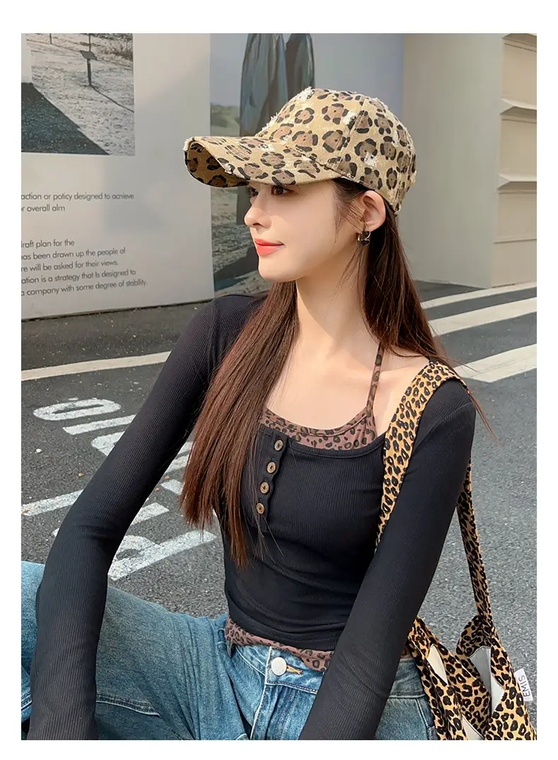 Leopard Print Cap for Women Face Slimming Duckbill Cap — feature 9