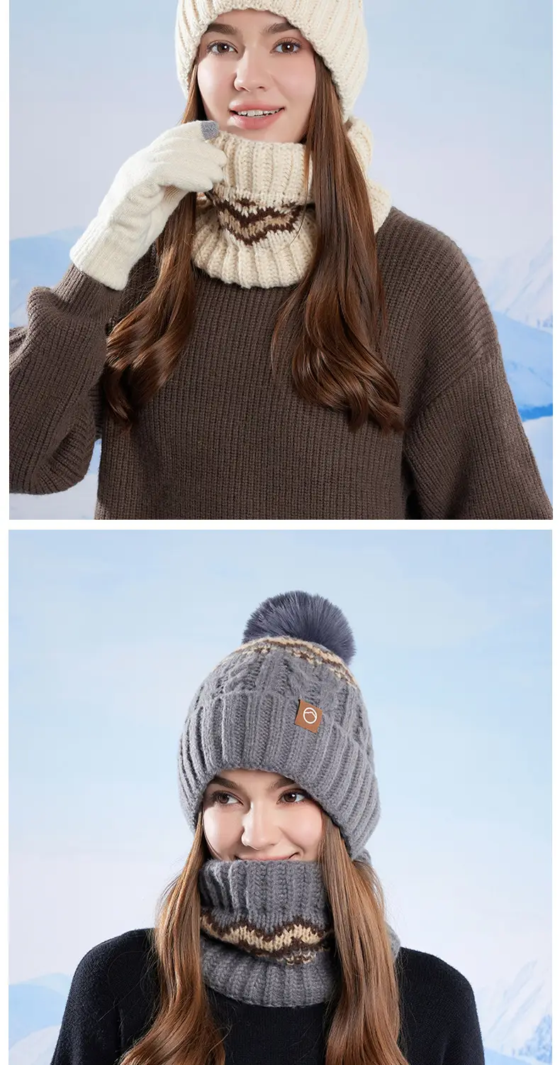 Winter Touch Screen Gloves, Woolen Scarf and Hat 3-Piece Set for Men and Women, Knitted Thickeneded Windproof and Coldproof 2-Piece Thermal Suit — feature 10