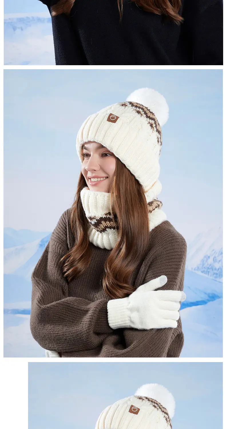 Winter Touch Screen Gloves, Woolen Scarf and Hat 3-Piece Set for Men and Women, Knitted Thickeneded Windproof and Coldproof 2-Piece Thermal Suit — feature 13