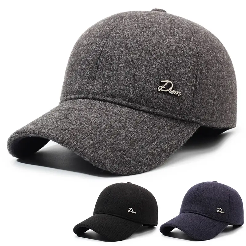 Men's Black Wool Baseball Cap with Ear Protection - Image 4