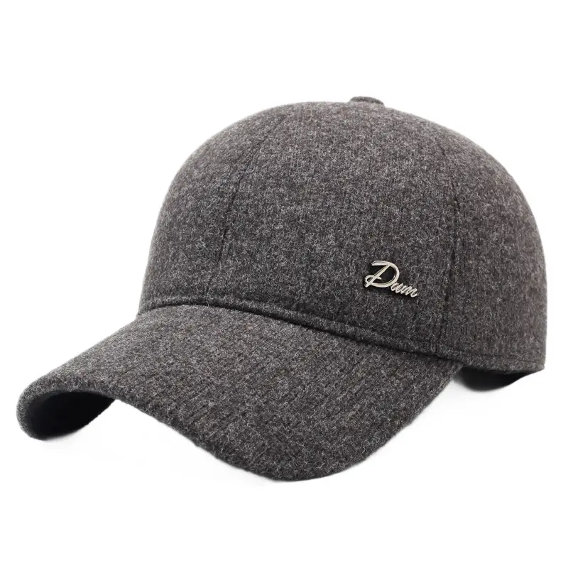 Men's Black Wool Baseball Cap with Ear Protection - Image 8