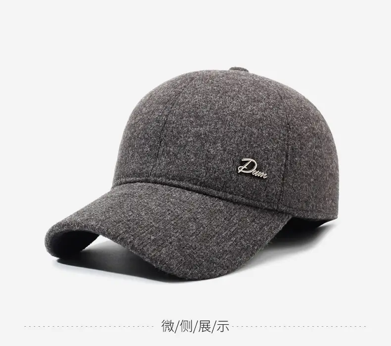 Men's Black Wool Baseball Cap with Ear Protection — feature 9