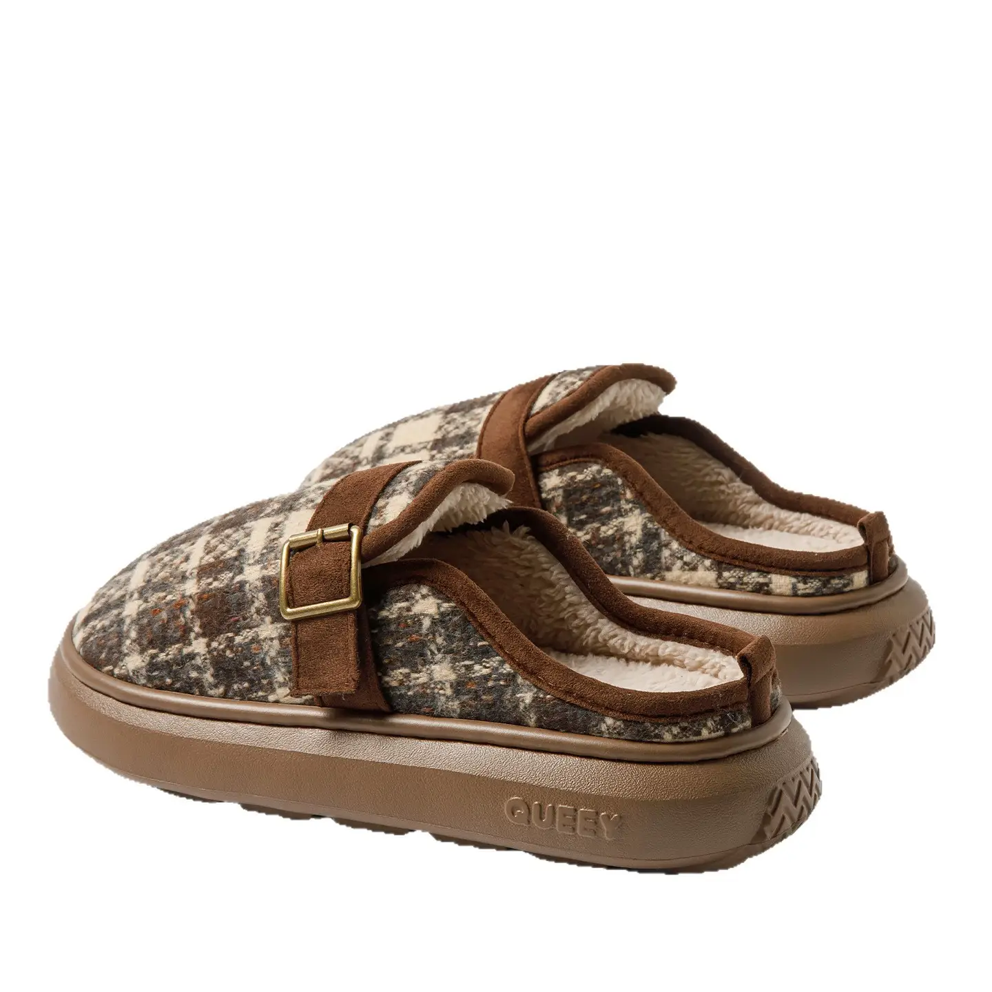 Women Winter Plush Slippers with Gold Buckle