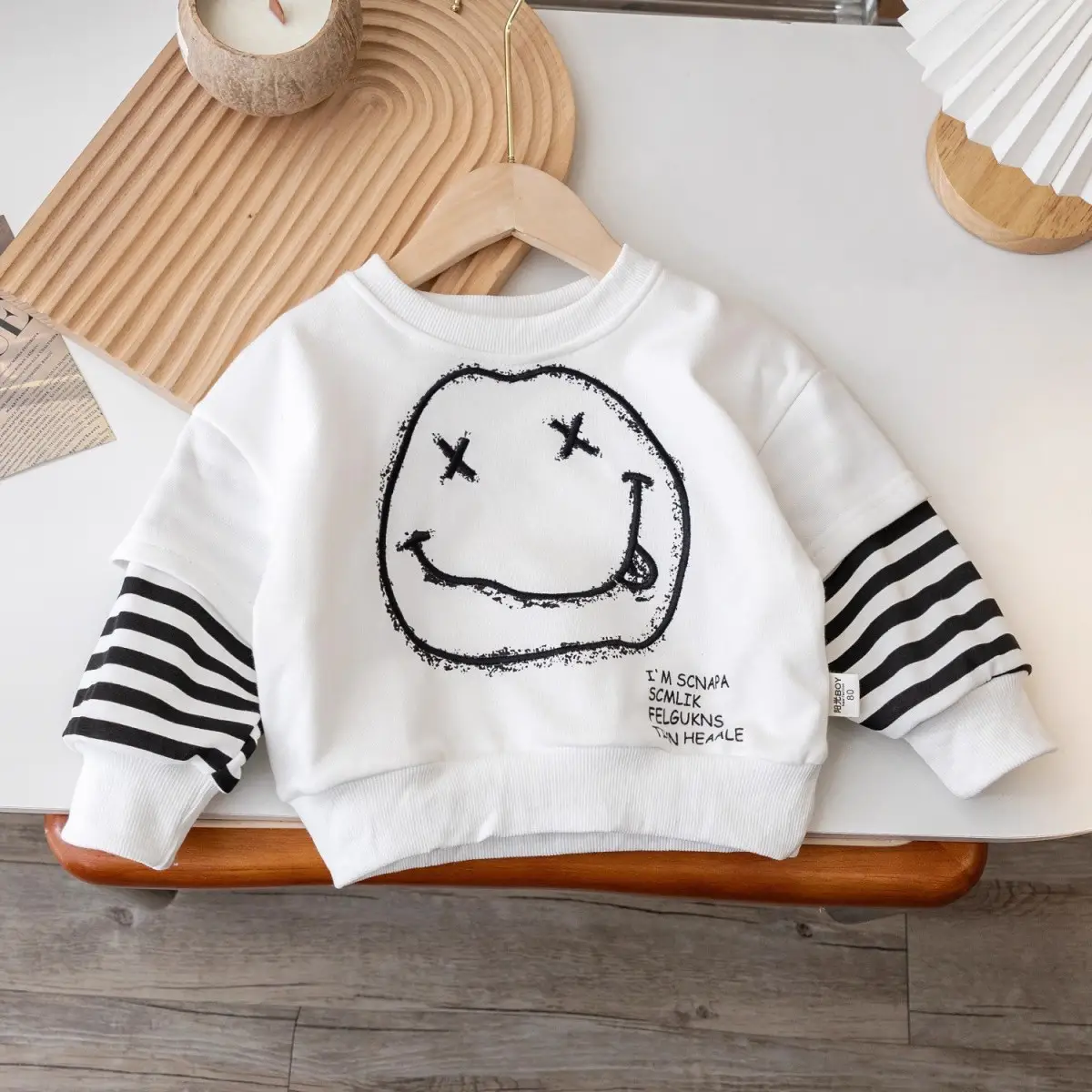 Kids Long Sleeve T-Shirt Cartoon Dog Design Navy Blue - Image 2