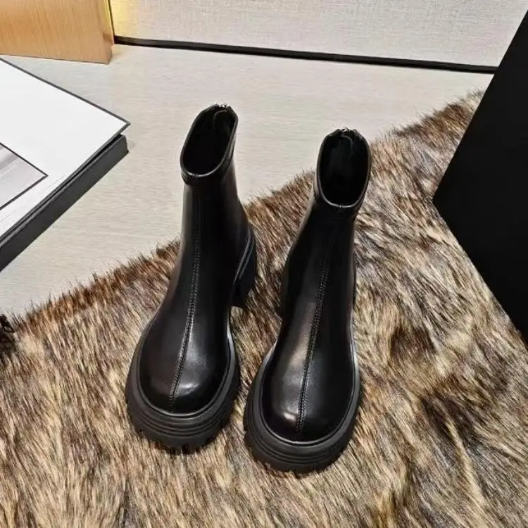 Women Black Retro Slim Boots Winter Autumn - Image 6