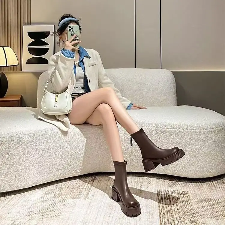 Women Black Retro Slim Boots Winter Autumn - Image 7