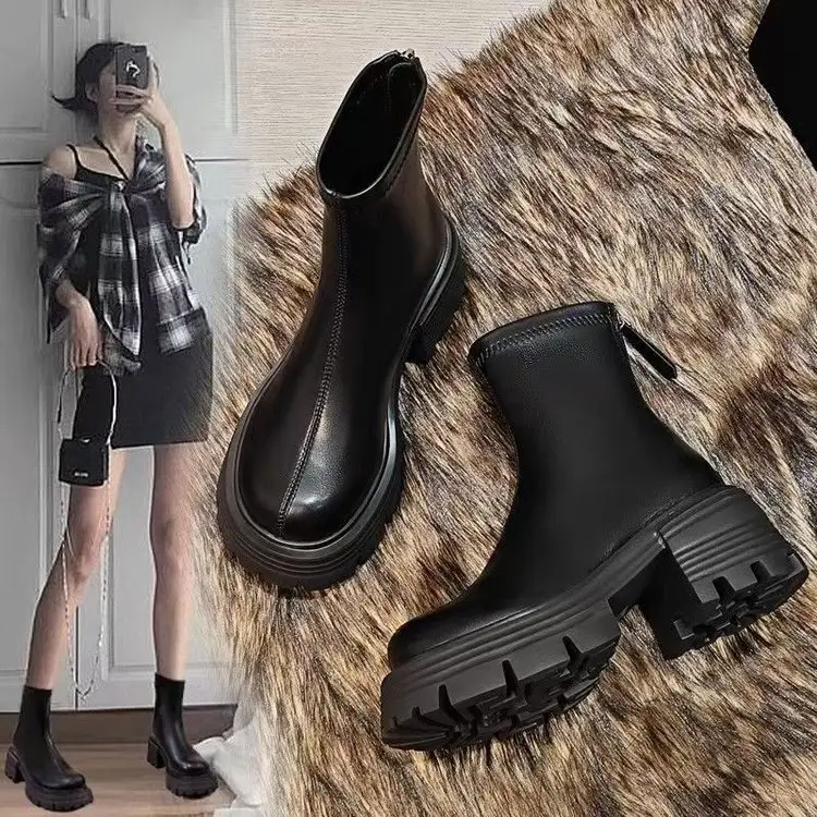 Women Black Retro Slim Boots Winter Autumn — feature 1