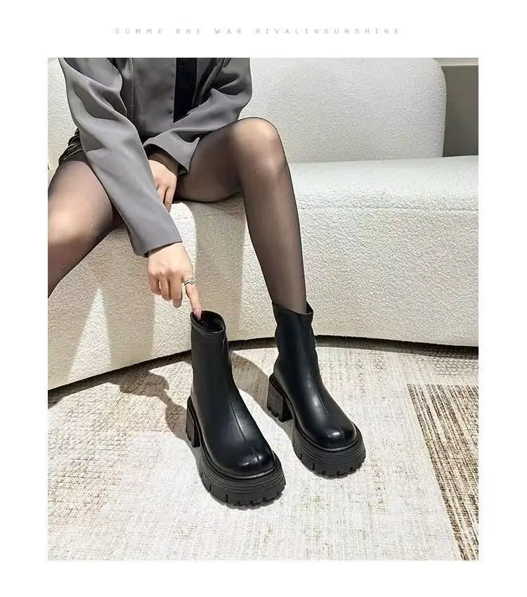 Women Black Retro Slim Boots Winter Autumn — feature 15