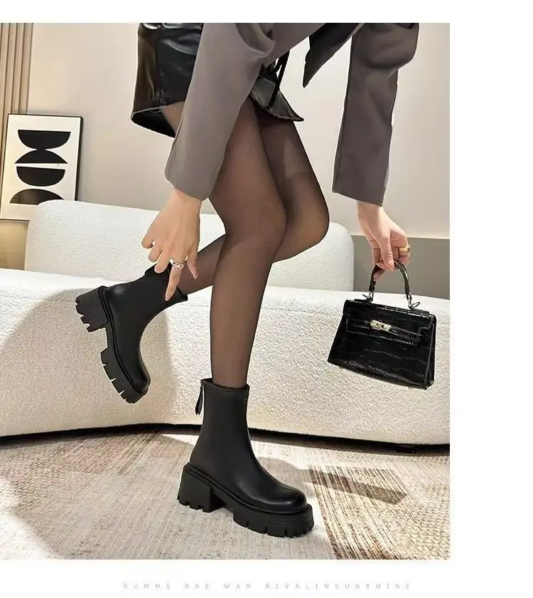 Women Black Retro Slim Boots Winter Autumn — feature 16