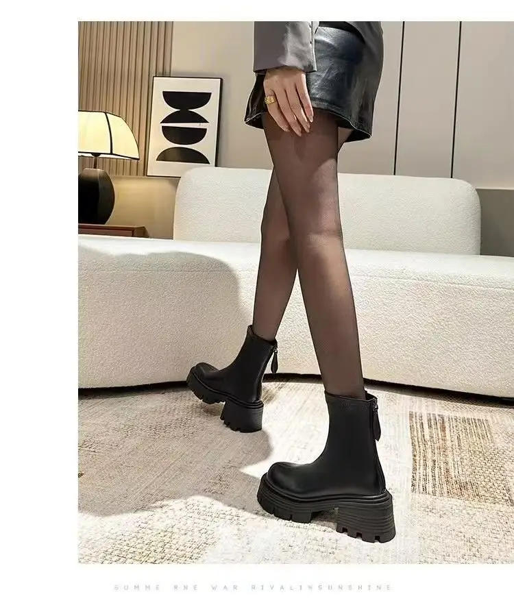 Women Black Retro Slim Boots Winter Autumn — feature 18