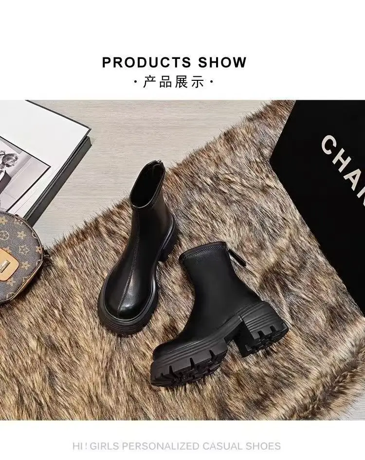 Women Black Retro Slim Boots Winter Autumn — feature 19