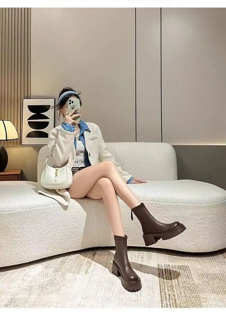 Women Black Retro Slim Boots Winter Autumn — feature 21