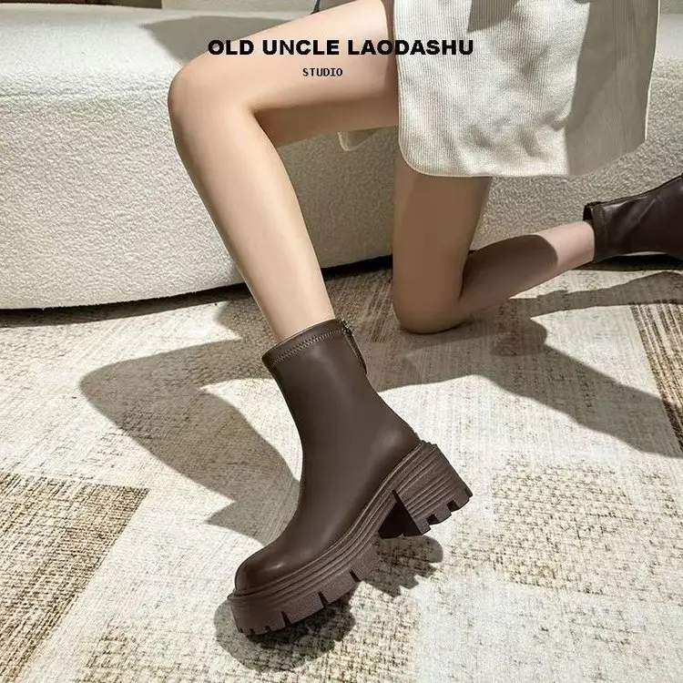 Women Black Retro Slim Boots Winter Autumn — feature 25