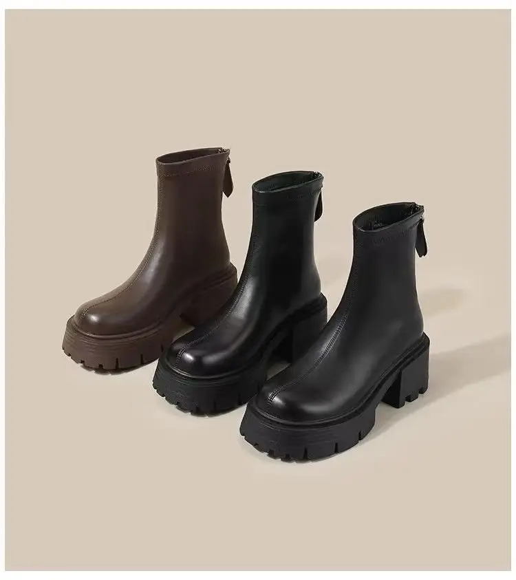 Women Black Retro Slim Boots Winter Autumn — feature 27