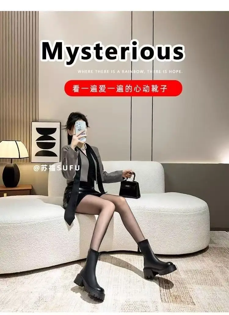 Women Black Retro Slim Boots Winter Autumn — feature 6