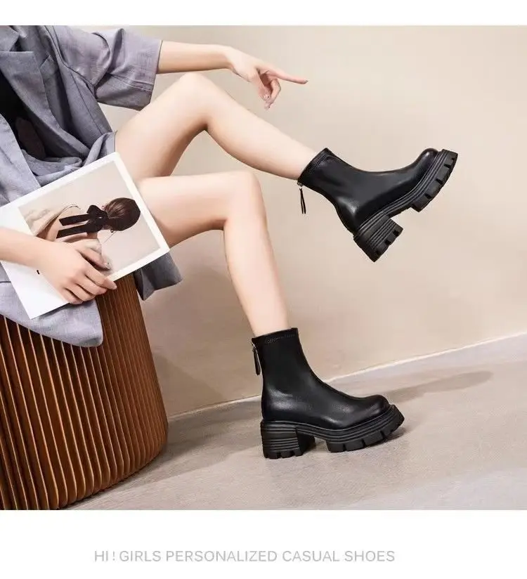Women Black Retro Slim Boots Winter Autumn — feature 8