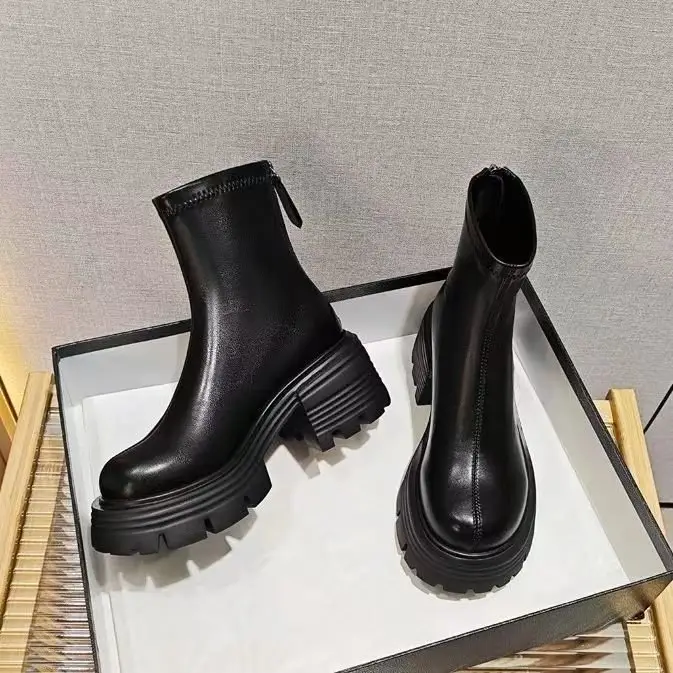 Women Black Retro Slim Boots Winter Autumn - Image 3