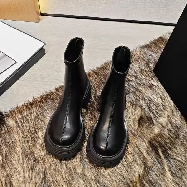 Women Black Retro Slim Boots Winter Autumn - Image 4