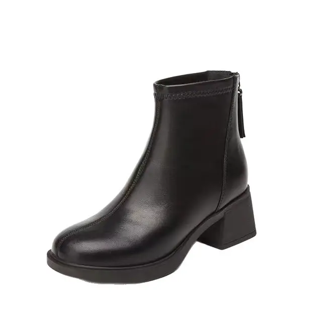 Women Black Fleece Heel Boots Medium 2025 - Image 6