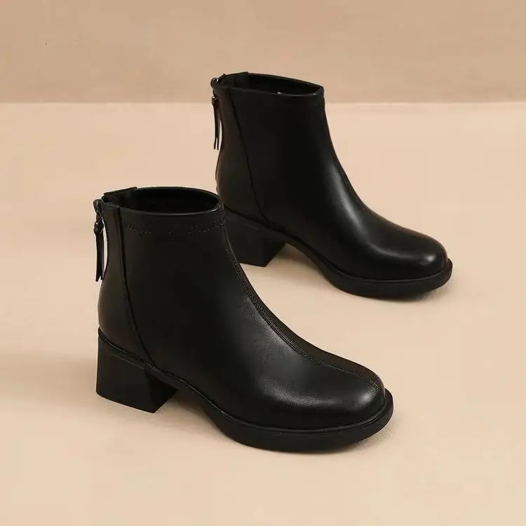 Women Black Fleece Heel Boots Medium 2025 — feature 4