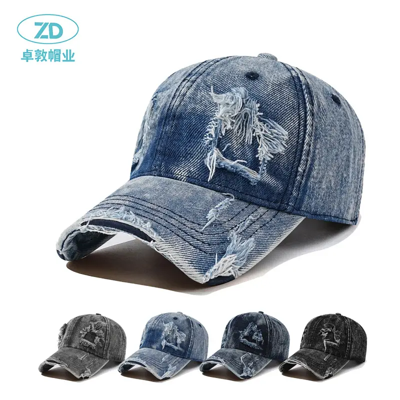 Men Distressed Coated Denim Cap Washed Cotton Vintage Sun Hat - Image 5